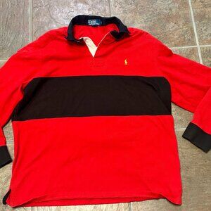 ~~Vintage Polo Ralph Lauren Rugby Shirt Men's L Elbow Patches/Padded Shoulders